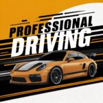 איור של מכונית צהובה שחורה עם הכיתוב PROFESSIONAL DRIVING