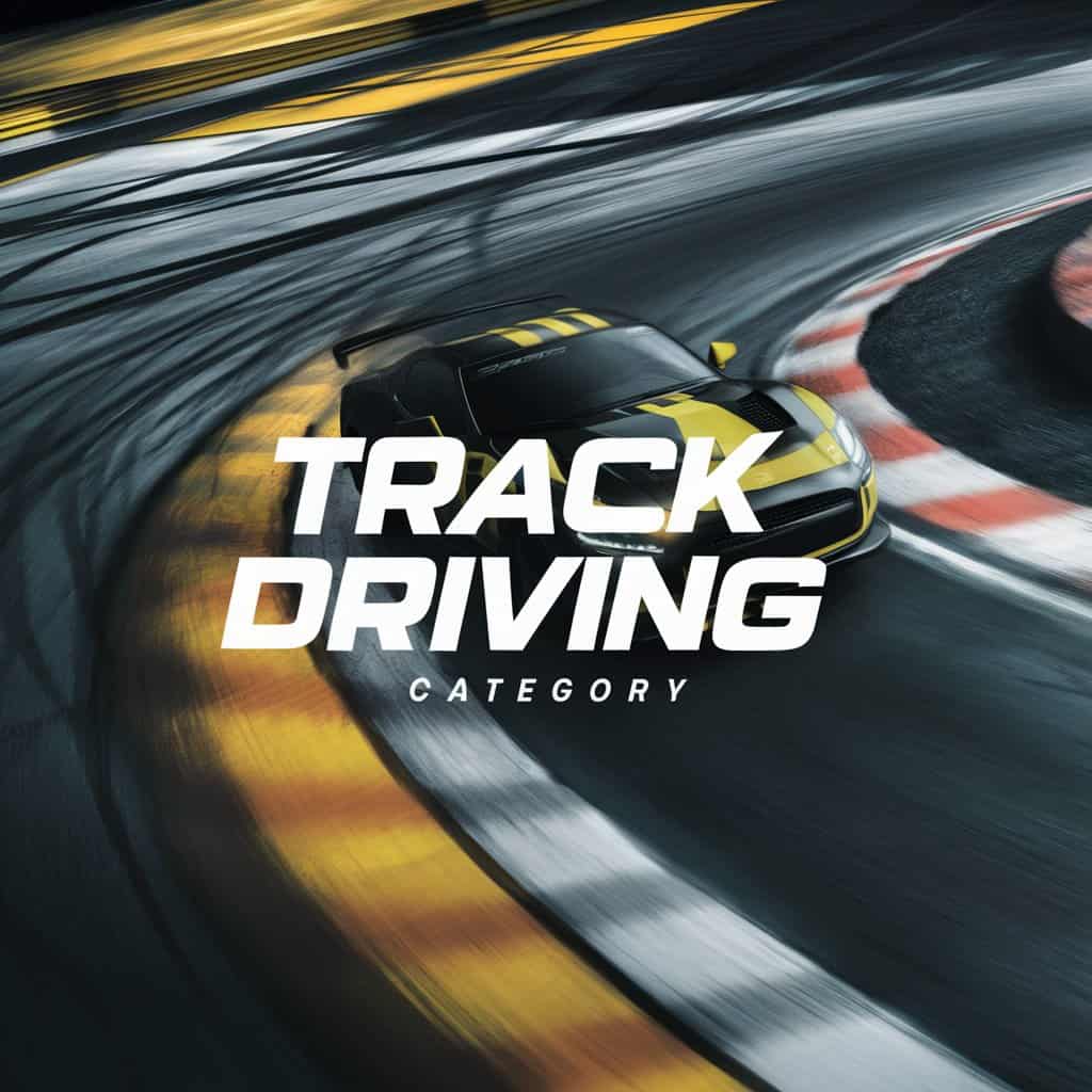 רכב שנוסע במסלול מירוצים ועליו הכיתוב TRACK DRIVING